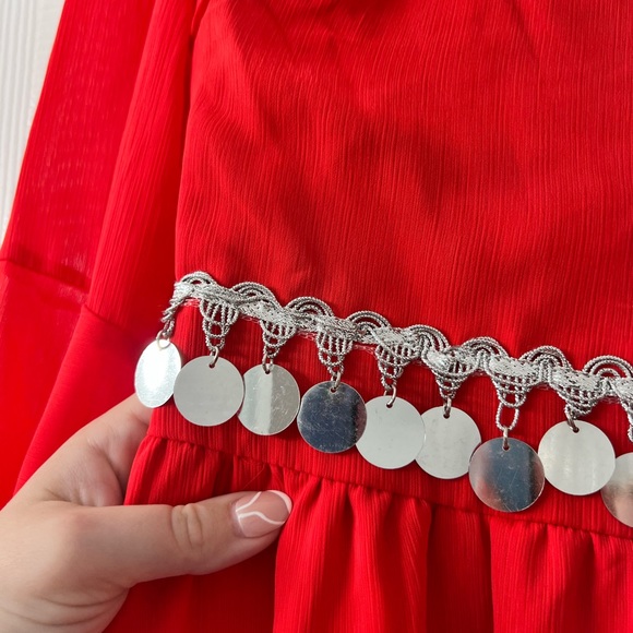 Red Flounce Sleeve Sequin Dress - Picture 7 of 13